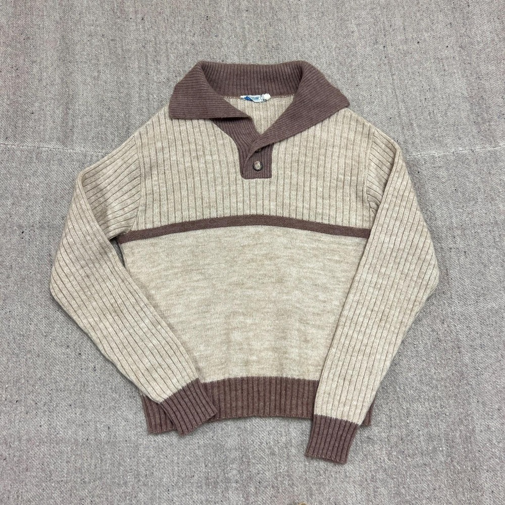 Vintage Mr Futurama Sweater Mens Medium Beige 1970s Collared Toronto